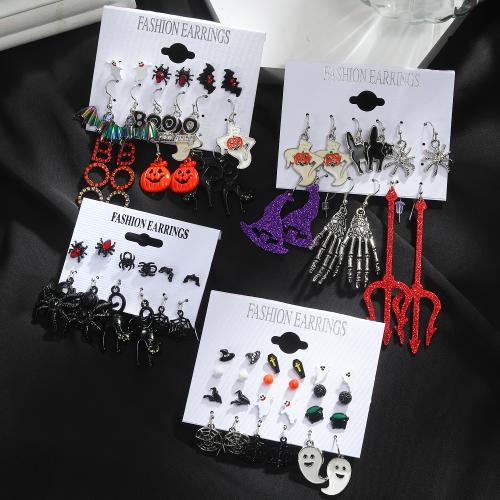 aleación de zinc Aretes, Diseño de Halloween & diferentes estilos para la opción & para mujer & esmalte, Vendido por Set