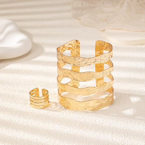 Fashion Zinc Alloy Jewelry Sets, cuff bangle & finger ring, plated, for woman, gold 