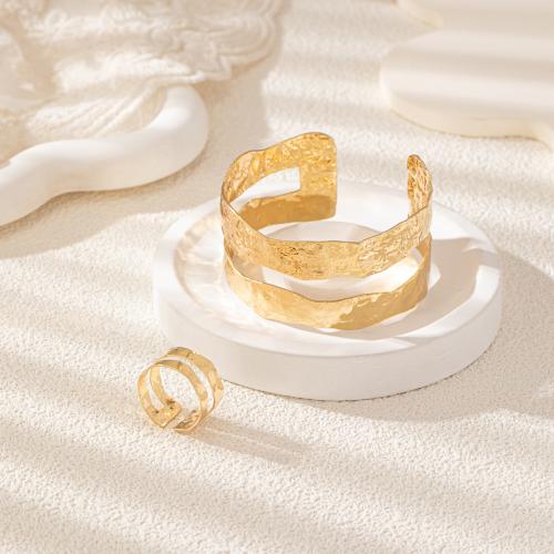 Fashion Zinc Alloy Jewelry Sets, cuff bangle & finger ring, plated, for woman, gold 