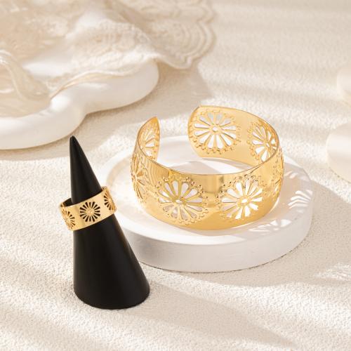 Fashion Zinc Alloy Jewelry Sets, cuff bangle & finger ring, plated, for woman, gold 