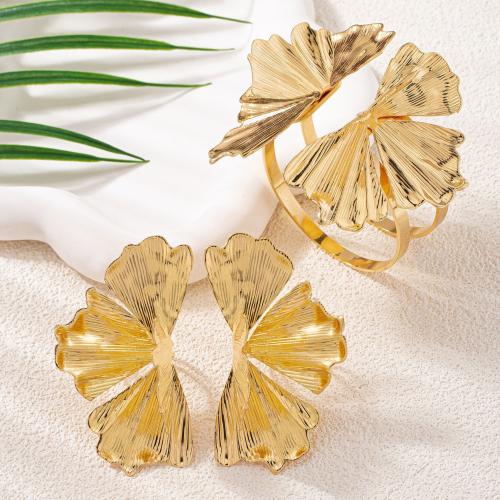 Fashion Zinc Alloy Jewelry Sets, cuff bangle & finger ring, petals, plated, for woman, gold 