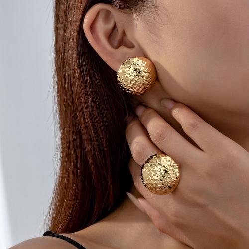 Fashion Zinc Alloy Jewelry Sets, Stud Earring & finger ring, plated, for woman, gold 