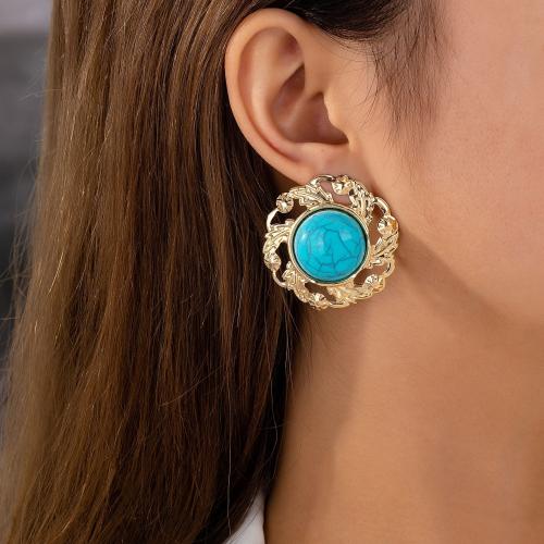 Zinc Alloy Drop Earring, with Synthetic Turquoise, plated, for woman, gold 