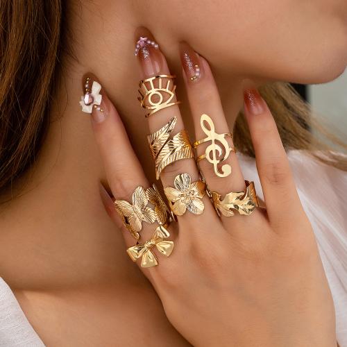 Zink-Legierung Ring Set, Zinklegierung, plattiert, 7 Stück & für Frau, Goldfarbe, verkauft von setzen