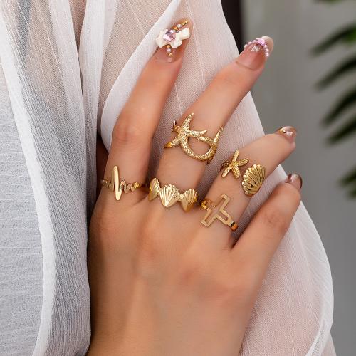 Zink-Legierung Ring Set, Zinklegierung, plattiert, 5 Stück & für Frau, Goldfarbe, verkauft von setzen