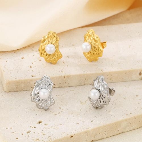 Stainless Steel Stud Earring, 304 Stainless Steel, with Shell, irregular, Vacuum Ion Plating, for woman 