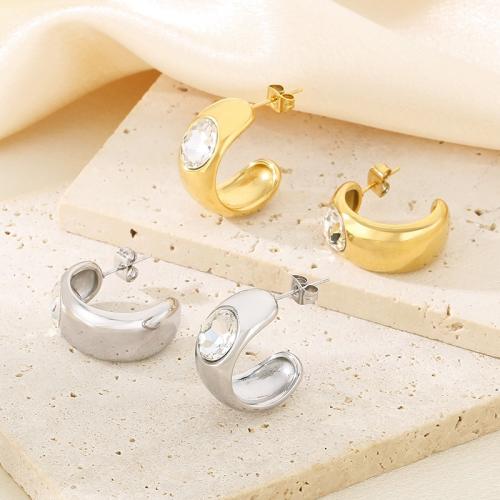 Stainless Steel Stud Earring, 304 Stainless Steel, Vacuum Ion Plating, for woman & with rhinestone 