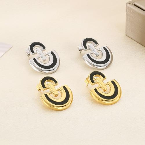 Stainless Steel Stud Earring, 304 Stainless Steel, Vacuum Ion Plating, for woman & enamel 