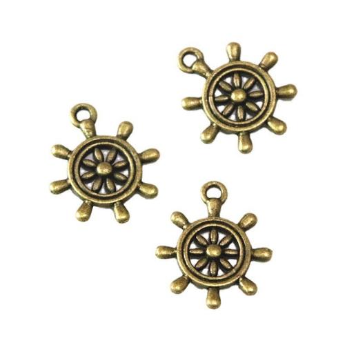 Zinc Alloy Ship Wheel & Anchor Pendentif, alliage de zinc, roue de bateau, la couleur plaquée laiton antique, DIY Vendu par sac