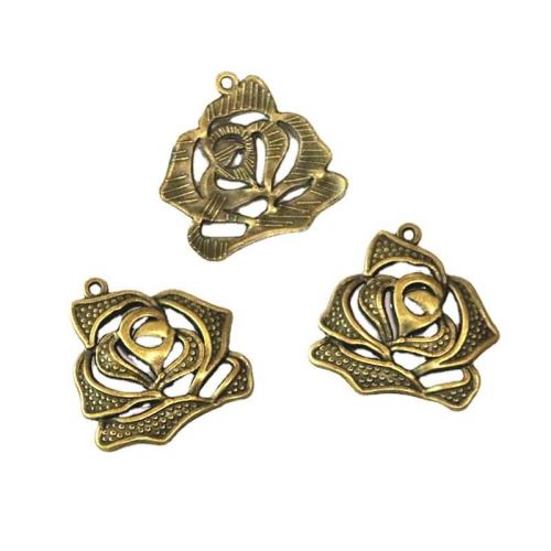 Zinc Alloy Flower Pendants, Rose, antique brass color plated, DIY 