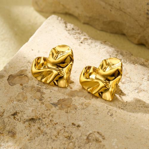 Stainless Steel Stud Earring, 304 Stainless Steel, Heart, 18K gold plated, fashion jewelry & for woman, golden 