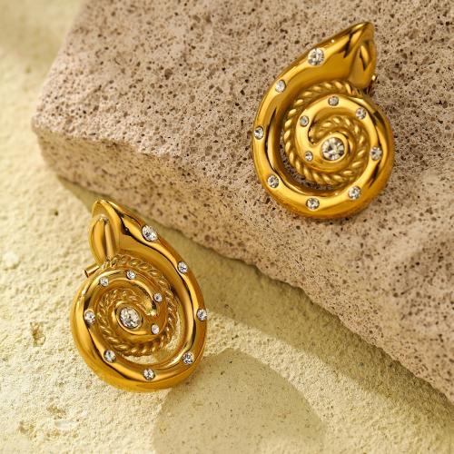 Stainless Steel Rhinestone Stud Earring, 304 Stainless Steel, 18K gold plated, fashion jewelry & for woman & with rhinestone, golden 