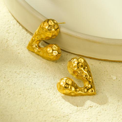 Stainless Steel Stud Earring, 304 Stainless Steel, Heart, 18K gold plated, fashion jewelry & for woman, golden 