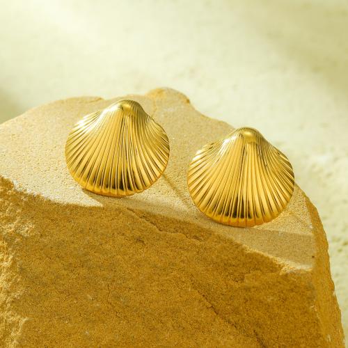 Stainless Steel Stud Earring, 304 Stainless Steel, Shell, 18K gold plated, fashion jewelry & for woman, golden 