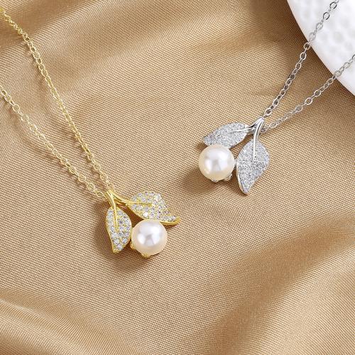 Cubic Zirconia Micro Pave Brass Pendant, with Plastic Pearl, fashion jewelry & micro pave cubic zirconia & for woman 