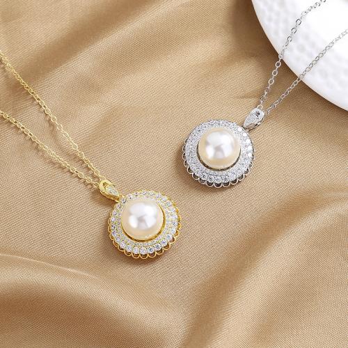 Cubic Zirconia Micro Pave Brass Pendant, with Plastic Pearl, fashion jewelry & micro pave cubic zirconia & for woman 