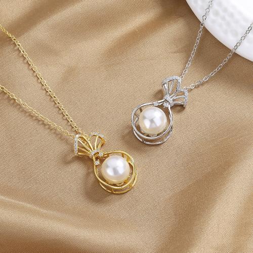 Cubic Zirconia Micro Pave Brass Pendant, with Plastic Pearl, fashion jewelry & micro pave cubic zirconia & for woman 