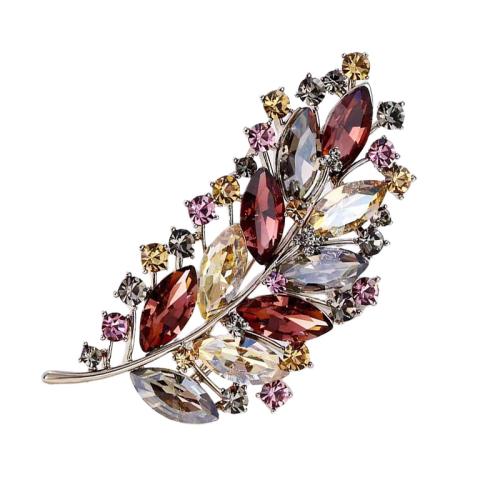 Crystal Brooch, Zinc Alloy, with Crystal, Leaf, fashion jewelry & for woman, 70mm 