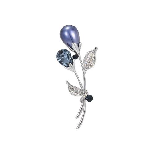 Crystal Brooch, Zinc Alloy, with Crystal & Plastic Pearl, Flower, fashion jewelry & for woman 