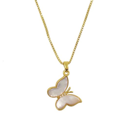 Shell Necklace, Brass, with Shell, with 2 Inch extender chain, Butterfly, gold color plated, fashion jewelry & for woman Approx 18 Inch [