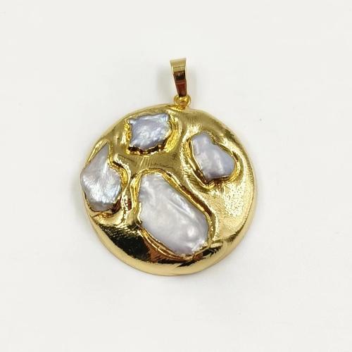 Cultured Freshwater Pearl Brass Pendant, with Natural Fluorite & Freshwater Pearl, gold color plated, DIY 35.65mm 