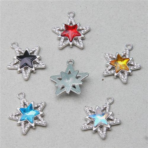 Zinc Alloy Rhinestone Pendants, Star, silver color plated, DIY & with rhinestone 