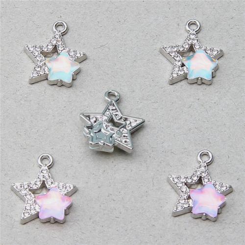 Resina colgantes de la aleación de Zinc, con resina, Estrella, chapado en color de plata, Bricolaje & con diamantes de imitación, más colores para la opción, 16x14x4.6mm, 100PCs/Bolsa, Vendido por Bolsa