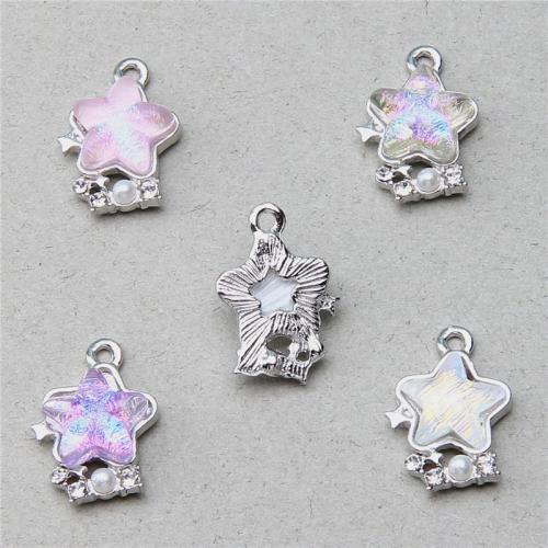 Resina colgantes de la aleación de Zinc, con resina, Estrella, chapado en color de plata, Bricolaje & con diamantes de imitación, más colores para la opción, 18.7x12.9x5.3mm, 100PCs/Bolsa, Vendido por Bolsa