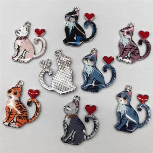 Zinc Alloy Enamel Pendants, Cat, silver color plated, DIY 