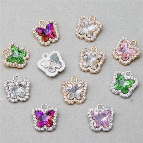 Zinc Alloy Rhinestone Pendants, Butterfly, plated, DIY & with rhinestone 