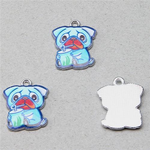 Zinc Alloy Enamel Pendants, Dog, silver color plated, DIY 