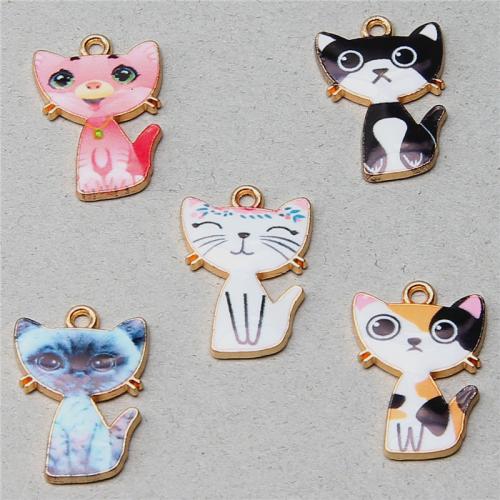 Zinc Alloy Enamel Pendants, Cat, plated, DIY [