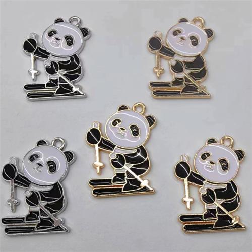 Zinc Alloy Enamel Pendants, Panda, plated, DIY [