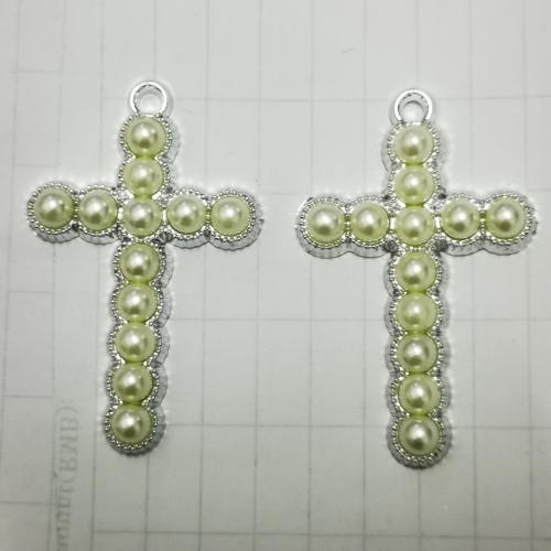 Fashion Plastic Pendants, with Plastic Pearl, Cross, plated, DIY 