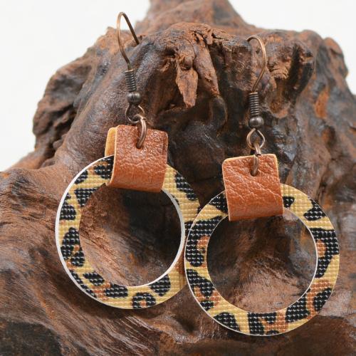 Fashion Create Jewelry Earring, PU Leather, with Zinc Alloy, Round & for woman & hollow 