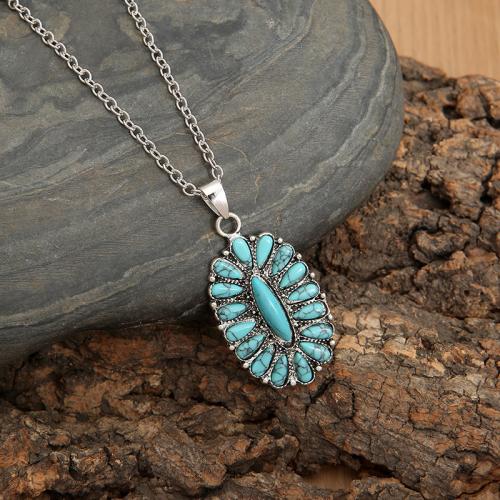 Turquoise Zinc Alloy Necklace, with turquoise, with 5cm extender chain, plated, fashion jewelry & for woman, original color cm [