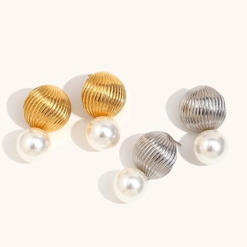 Stainless Steel Drop Earring, 304 Stainless Steel, with Plastic Pearl, Balloon, plated, fashion jewelry & for woman 