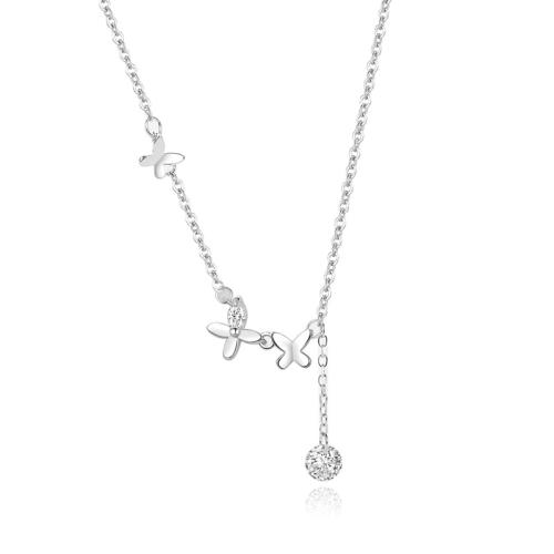 Zircon cubique Micro Pave collier en argent sterling, argent sterling 925, papillon, pavé de micro zircon & pour femme, couleur platine, Vendu par PC[