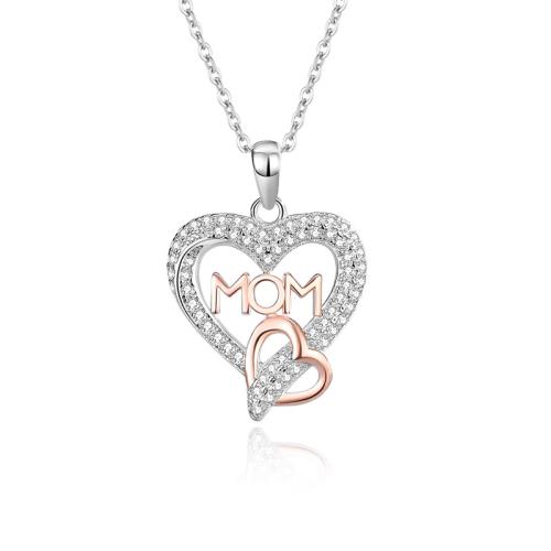 Zircon cubique Micro Pave collier en argent sterling, argent sterling 925, avec 5CM chaînes de rallonge, coeur, pavé de micro zircon & pour femme, couleur platine Environ 40 cm, Vendu par PC[