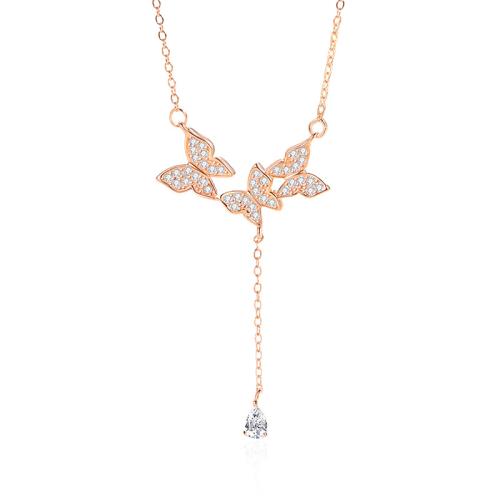 Zircon cubique Micro Pave collier en argent sterling, argent sterling 925, avec 5CM chaînes de rallonge, papillon, pavé de micro zircon & pour femme, plus de couleurs à choisir Environ 40 cm, Vendu par PC[