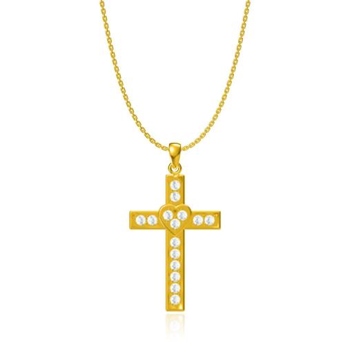 Titanium Steel Jewelry Necklace, Cross, plated & micro pave cubic zirconia & for woman, gold Approx 45 cm 