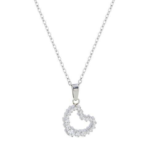 Titanium Steel Jewelry Necklace, with 5CM extender chain, Heart, plated, micro pave cubic zirconia & for woman Approx 45 cm 