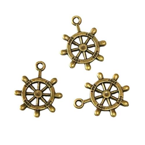 Zinc Alloy Ship Wheel & Anchor Pendant, antique brass color plated, DIY 