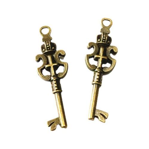 Zinc Alloy Key Pendants, antique brass color plated, DIY 