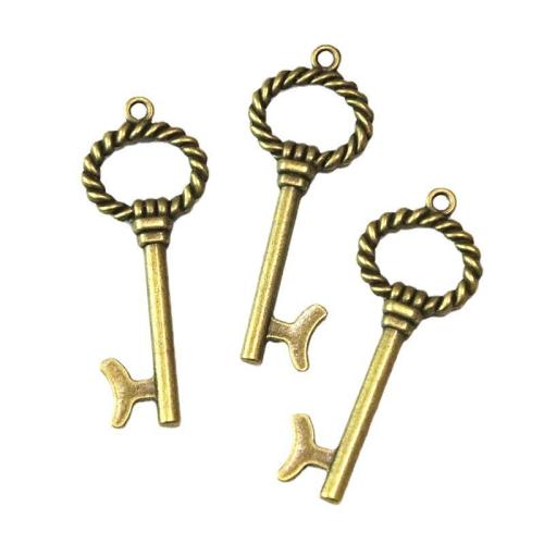 Zinc Alloy Key Pendants, antique brass color plated, DIY 