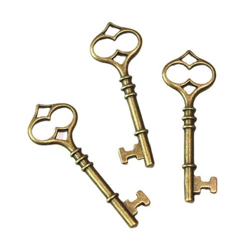 Zinc Alloy Key Pendants, antique brass color plated, DIY 