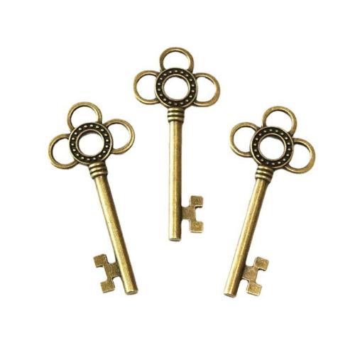 Zinc Alloy Key Pendants, antique brass color plated, DIY 