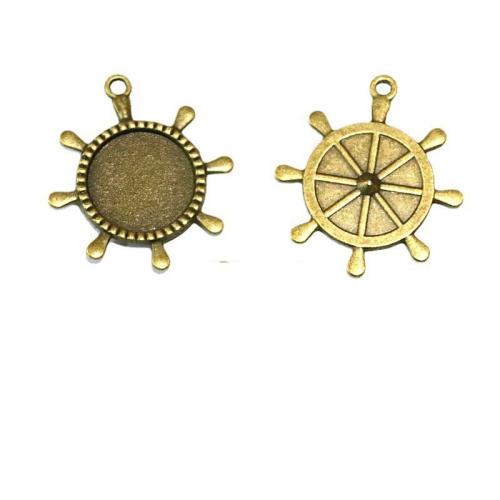 Zinc Alloy Ship Wheel & Anchor Pendant, antique brass color plated, DIY 