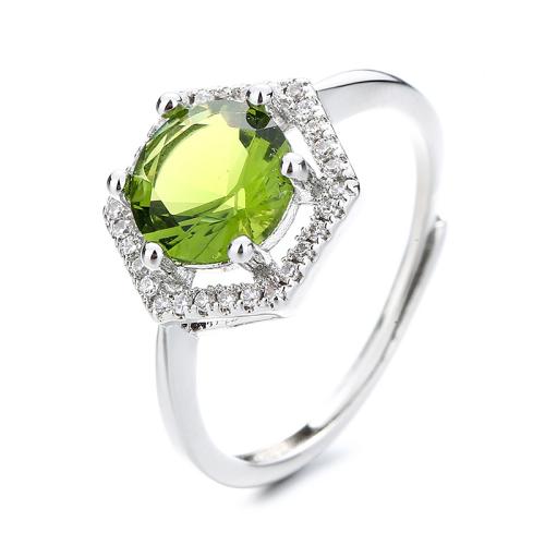 Anillo de dedo de cobre amarillo zirconia pavimenta Cubic, metal, Joyería & micro arcilla de zirconia cúbica & para mujer, verde de oliva, Vendido por UD