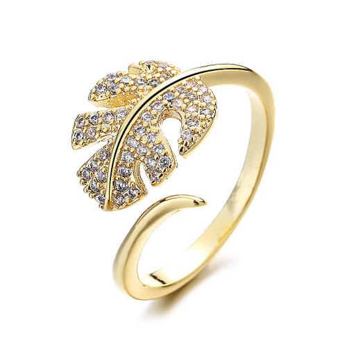 Цирконий Micro Pave Латунь палец кольцо, 18K позолоченный, ювелирные изделия моды & инкрустированное микро кубического циркония & Женский, Золотой, продается PC